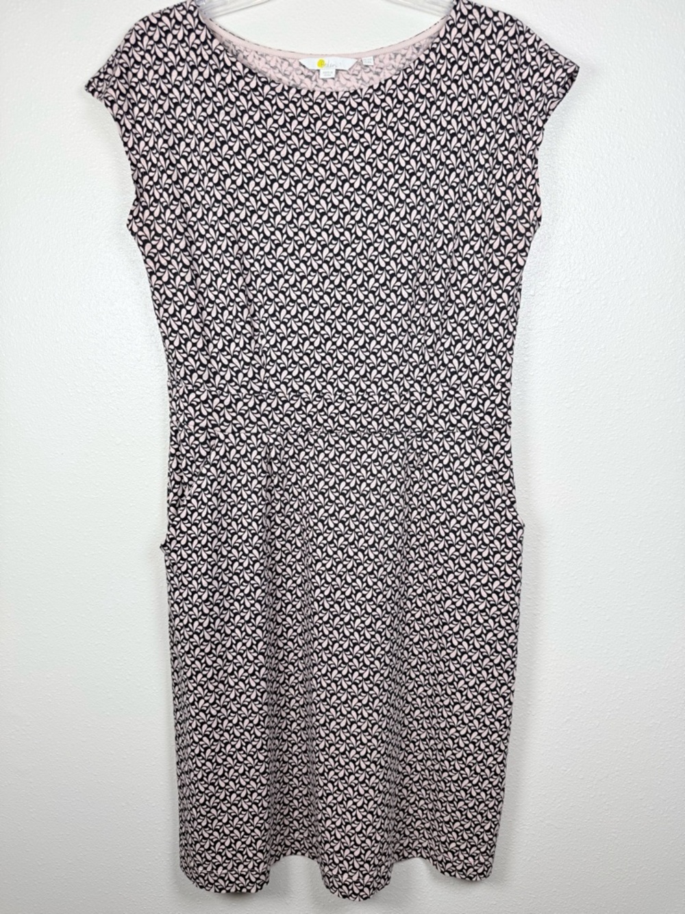 Boden Florrie Cotton Jersey Dress 8R Black Blush Pink Pockets Classic Neutral - Picture 4 of 15